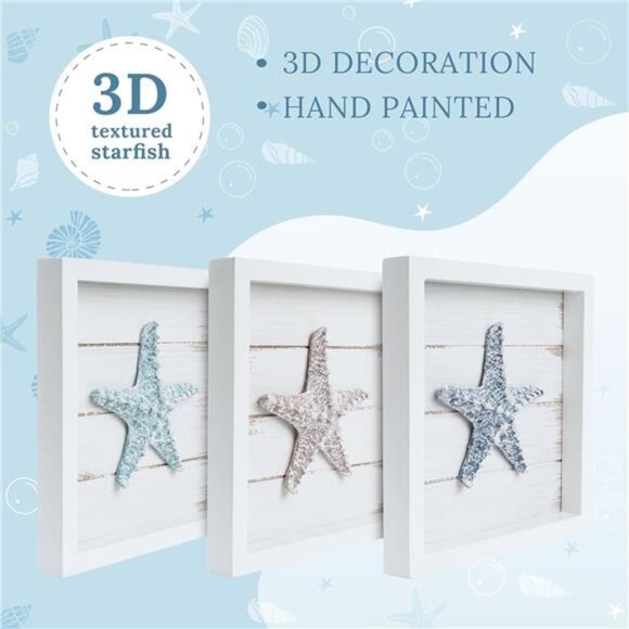 Beach Decor Starfish Wall ArtCoastal 3D Seashell Decor, Beach Wall Decor - Picture 4 of 8